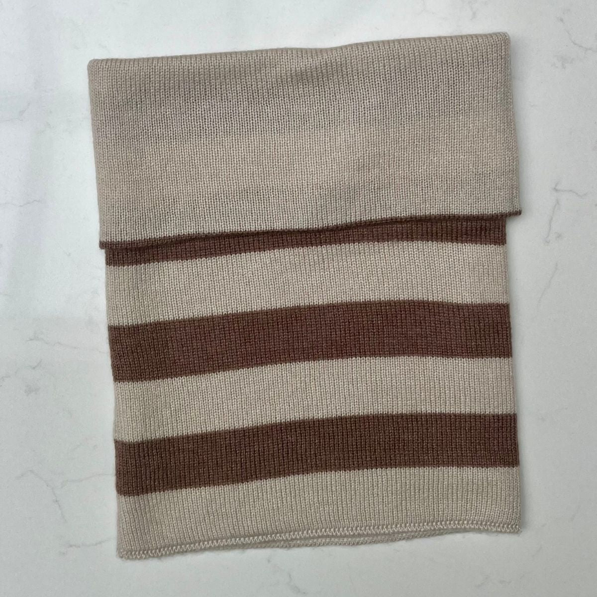 Cashmere Reversible Snoods - Cocoa and Oatmeal stripe