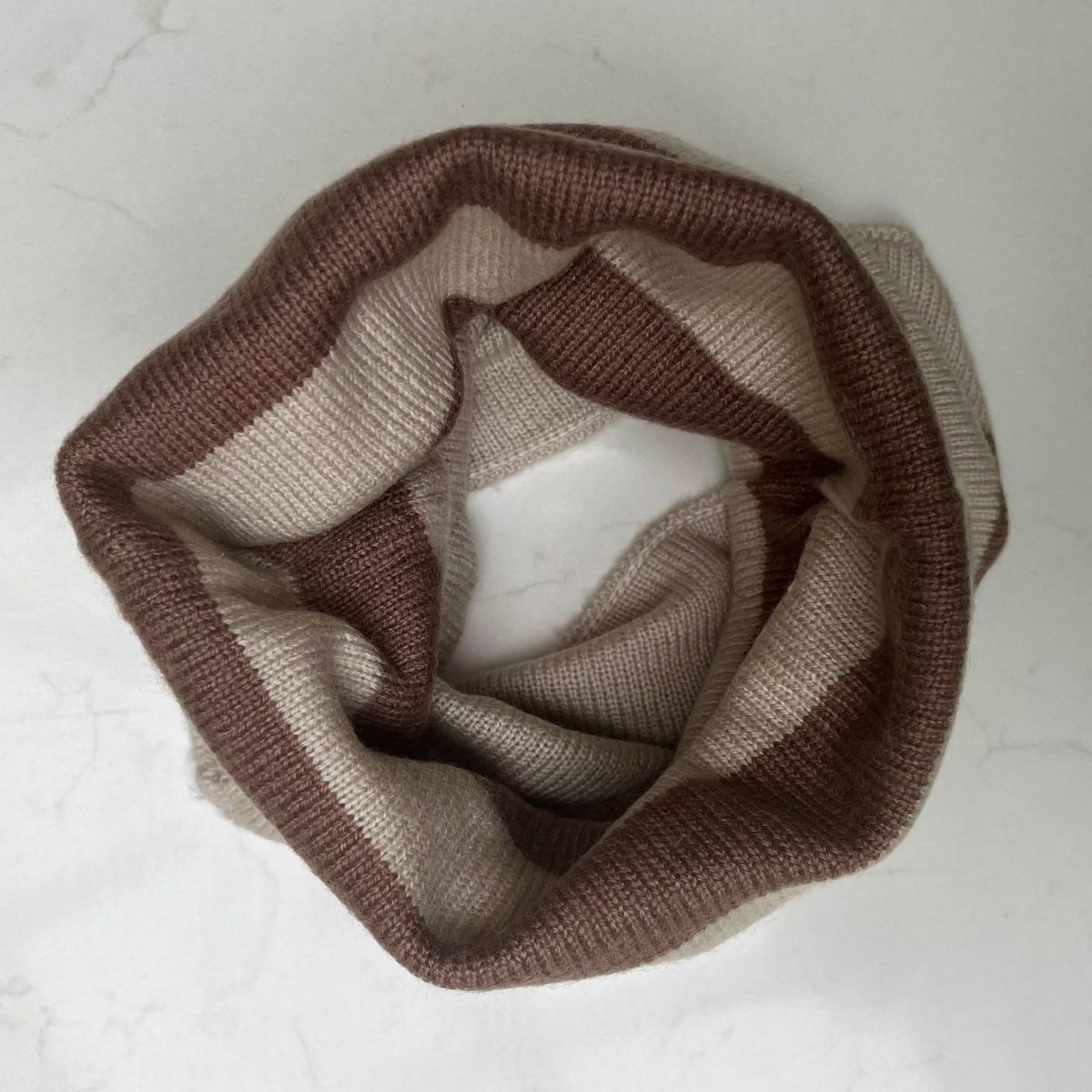 Cashmere Reversible Snoods - Cocoa and Oatmeal stripe