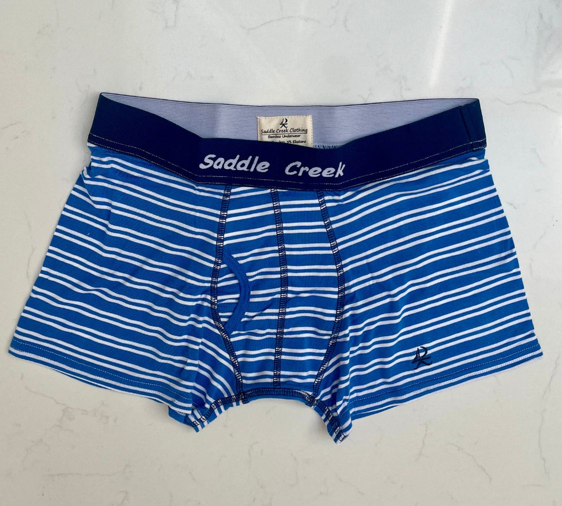 Bamboo Boxers – Blue with double white stripe