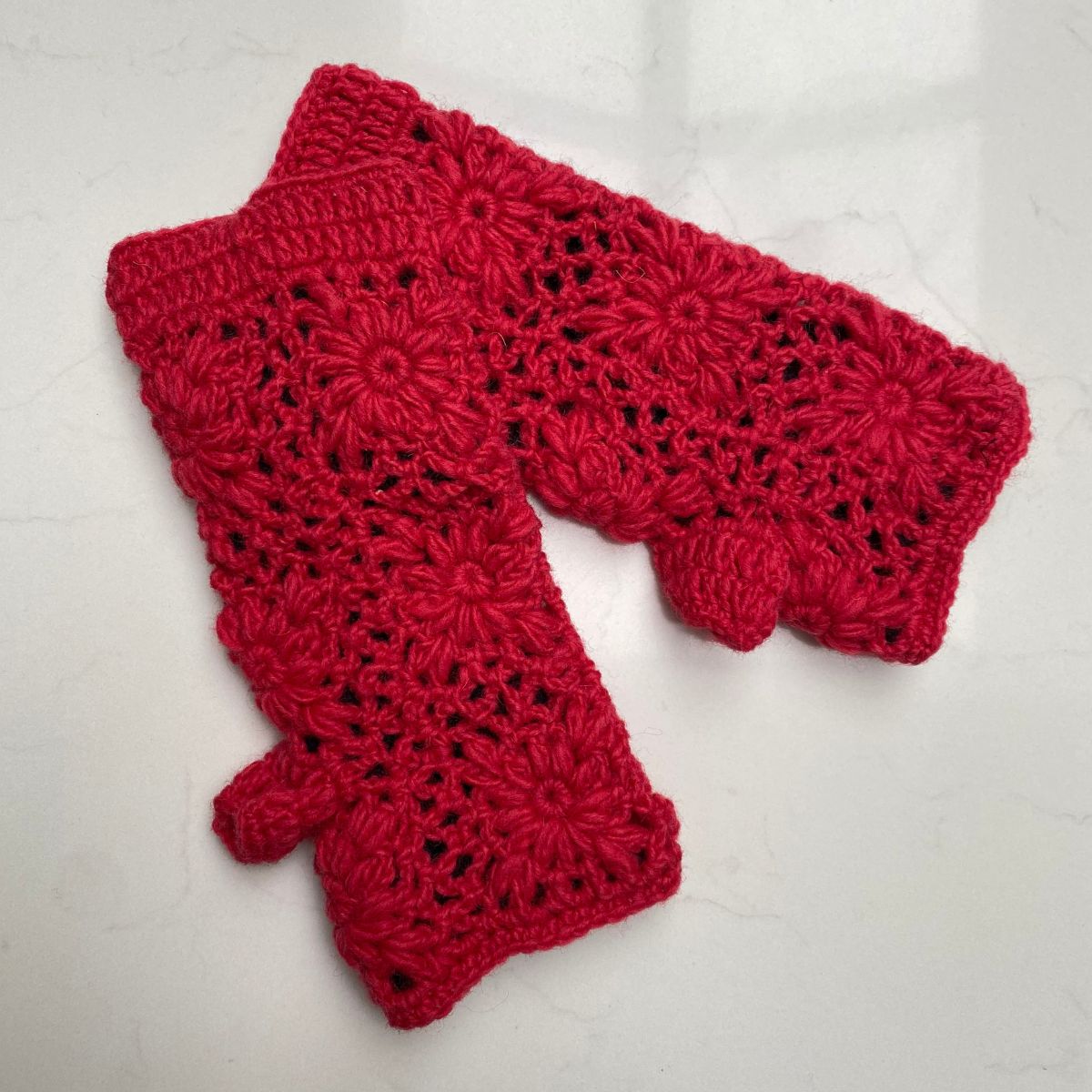 Crocheted Wrist Warmers – Poppy