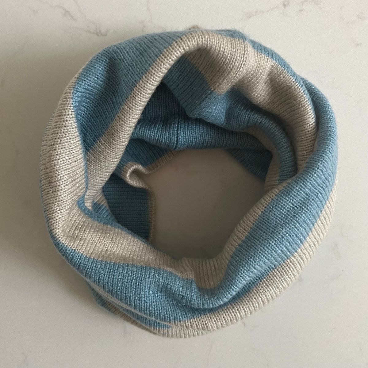 Cashmere Reversible Snoods - Pale Blue and Oatmeal stripe