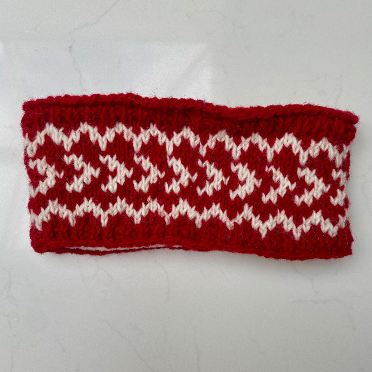Knitted Fleece-Lined Headband - Red & White Patterned