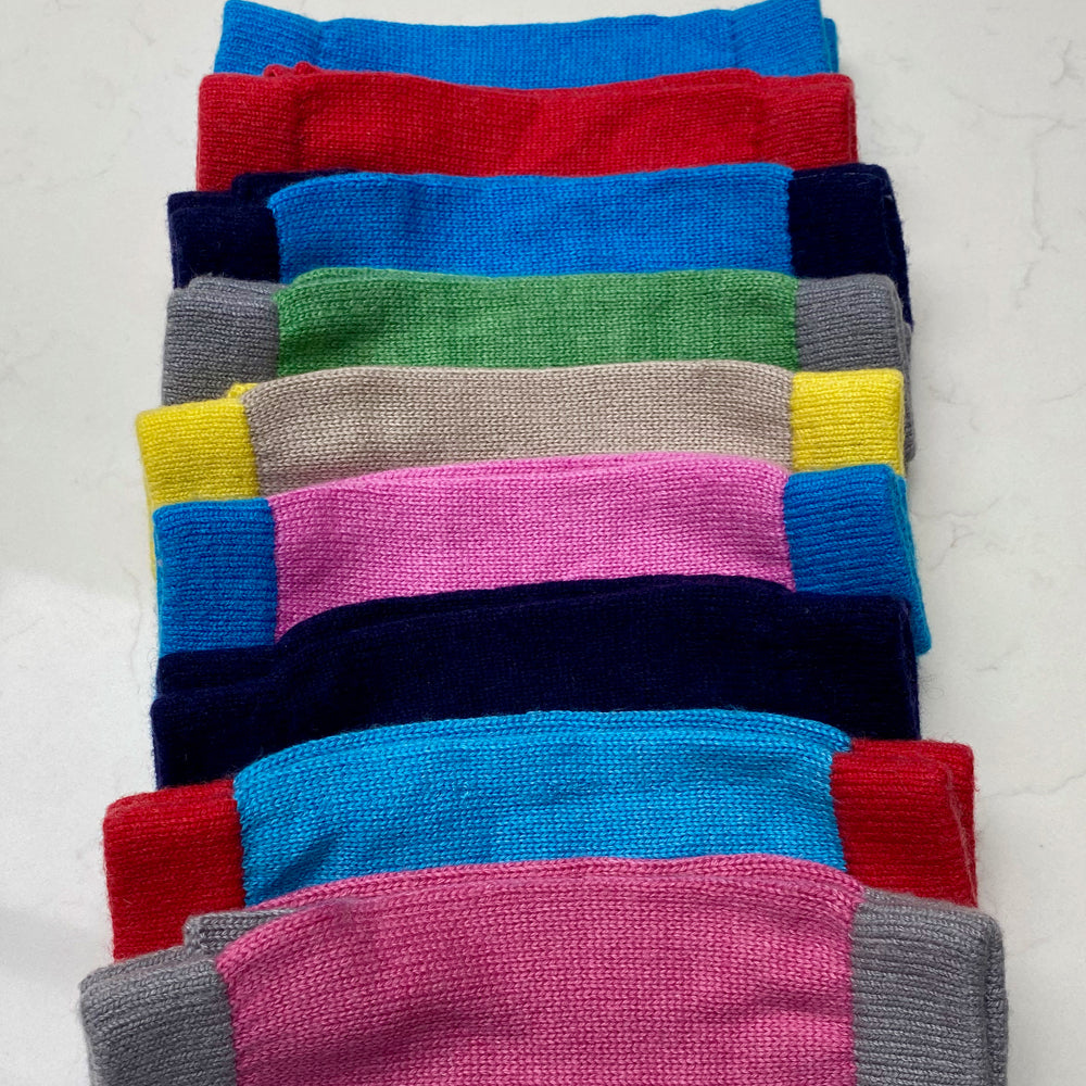 Cashmere Wrist Warmers – Cyan & Red