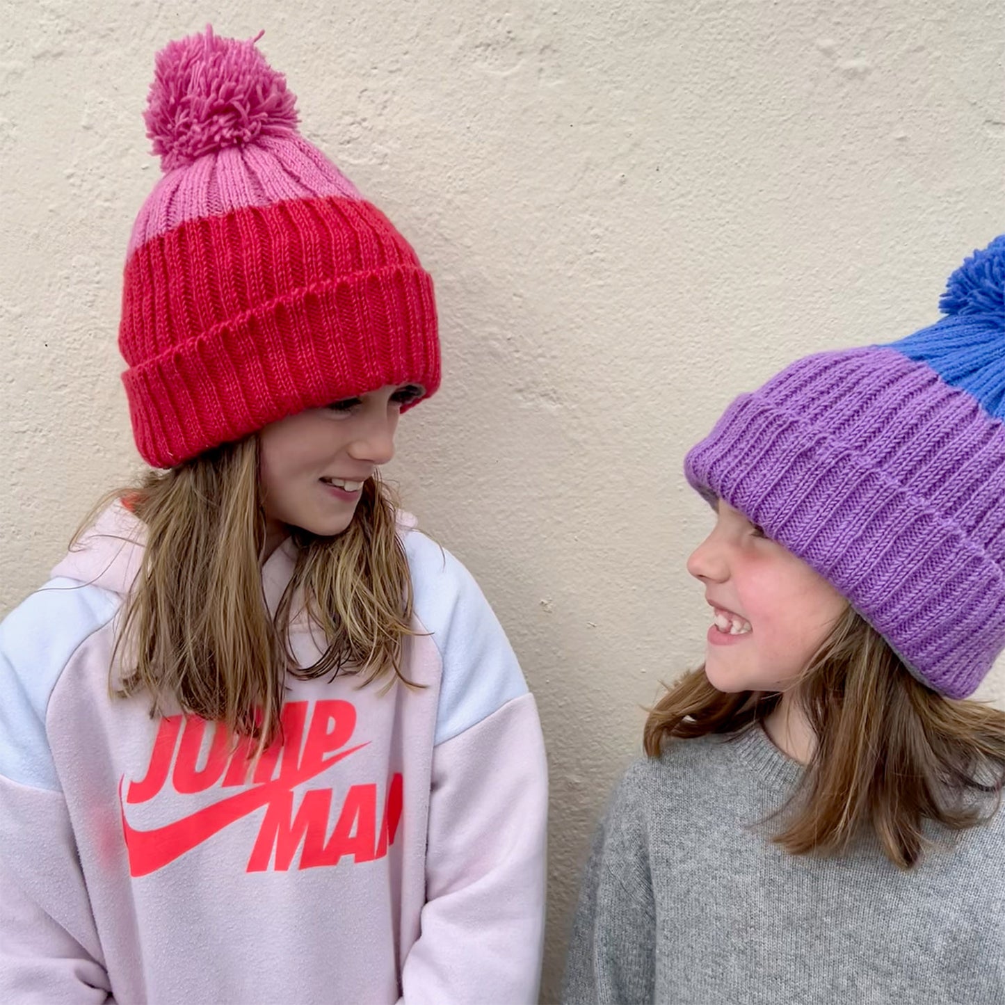 Woollen Bobble Hat - Poppy Red & Pink