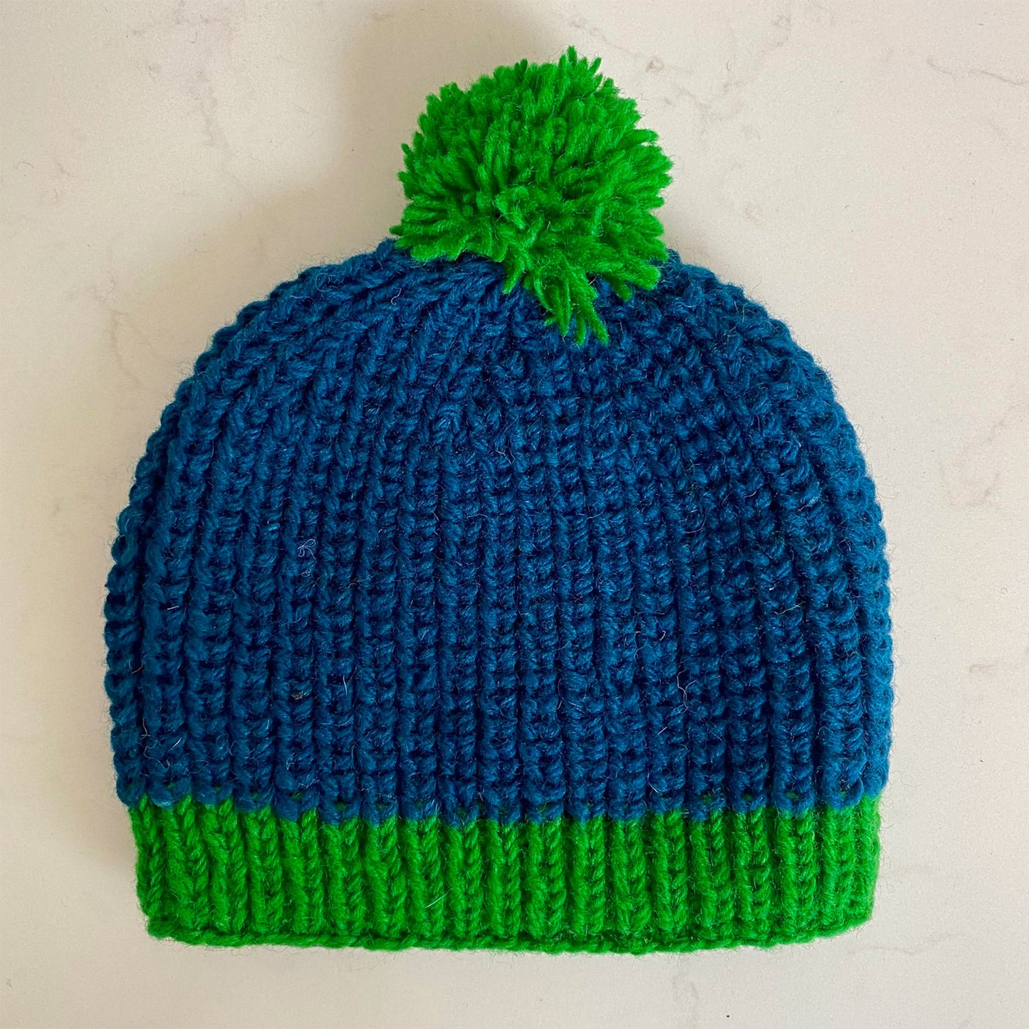 Woollen Bobble Hat - Teal & Green