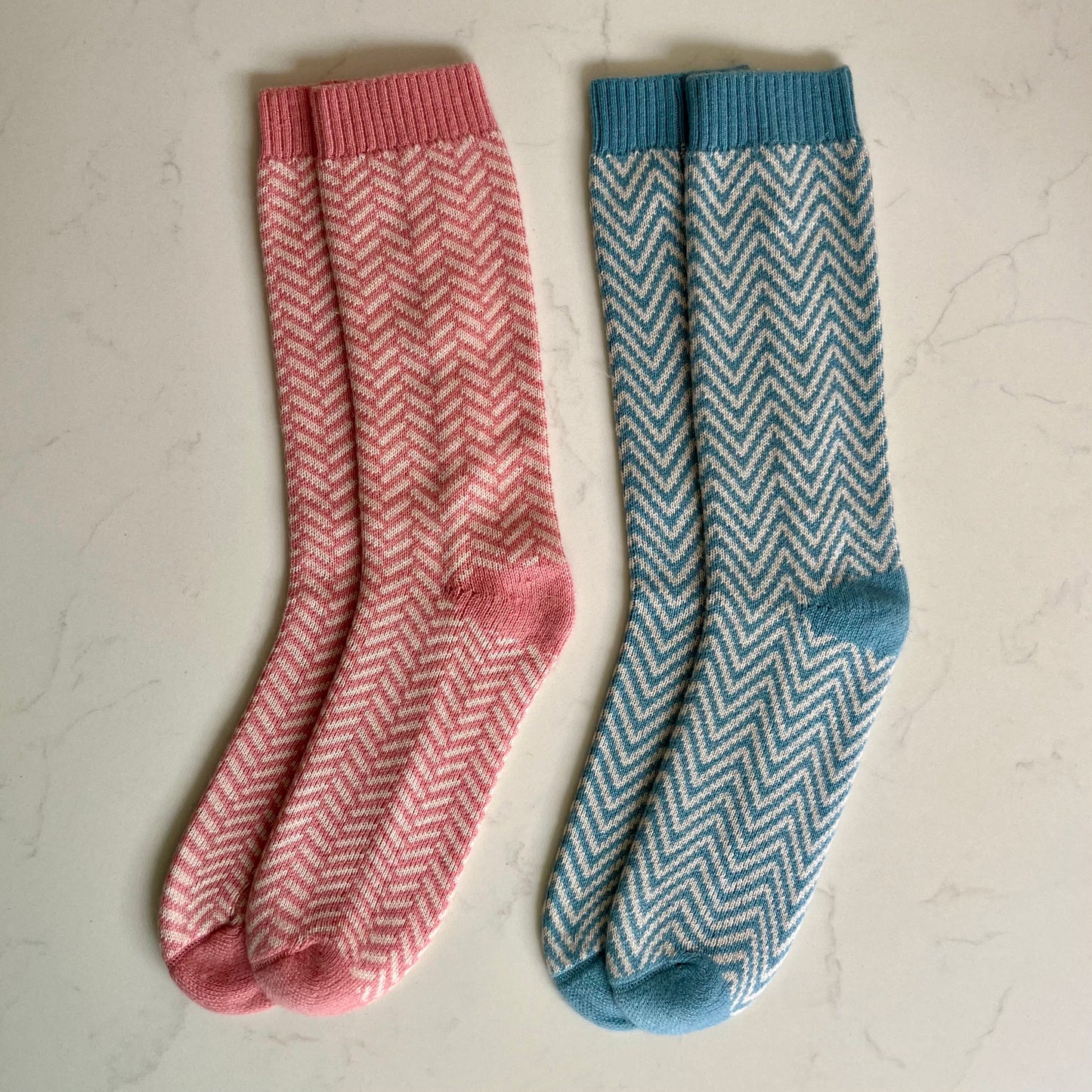 Cashmere socks - pink chevron