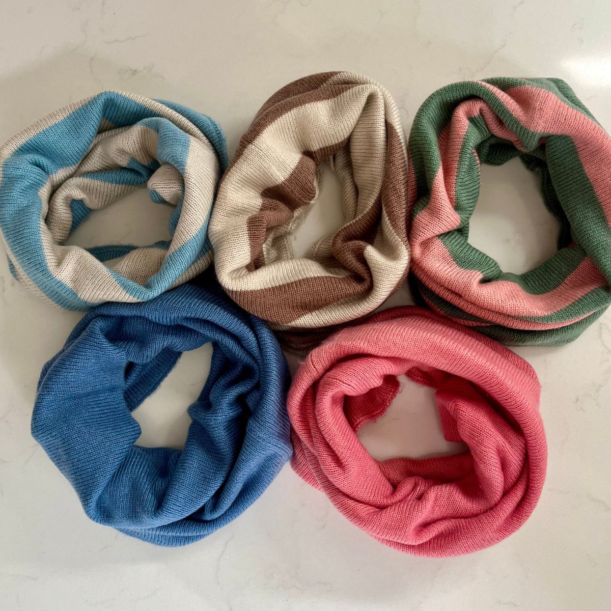 Cashmere Reversible Snoods - Sea Green and Pink stripe
