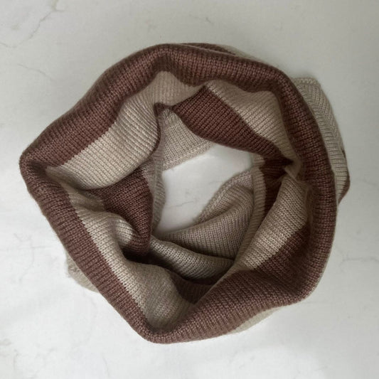 Cashmere Reversible Snoods - Cocoa and Oatmeal stripe