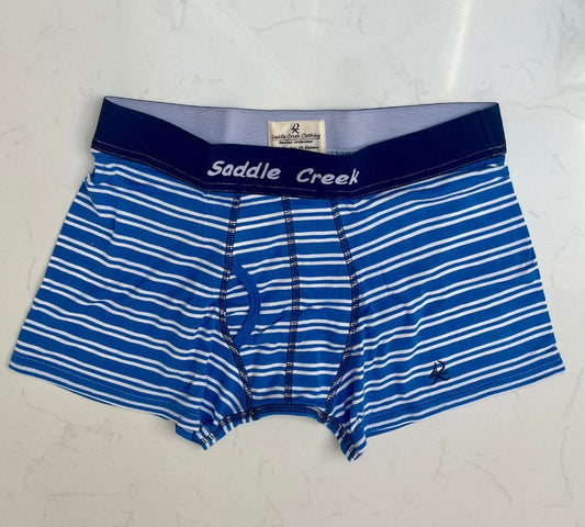 Bamboo Boxers – Blue with double white stripe