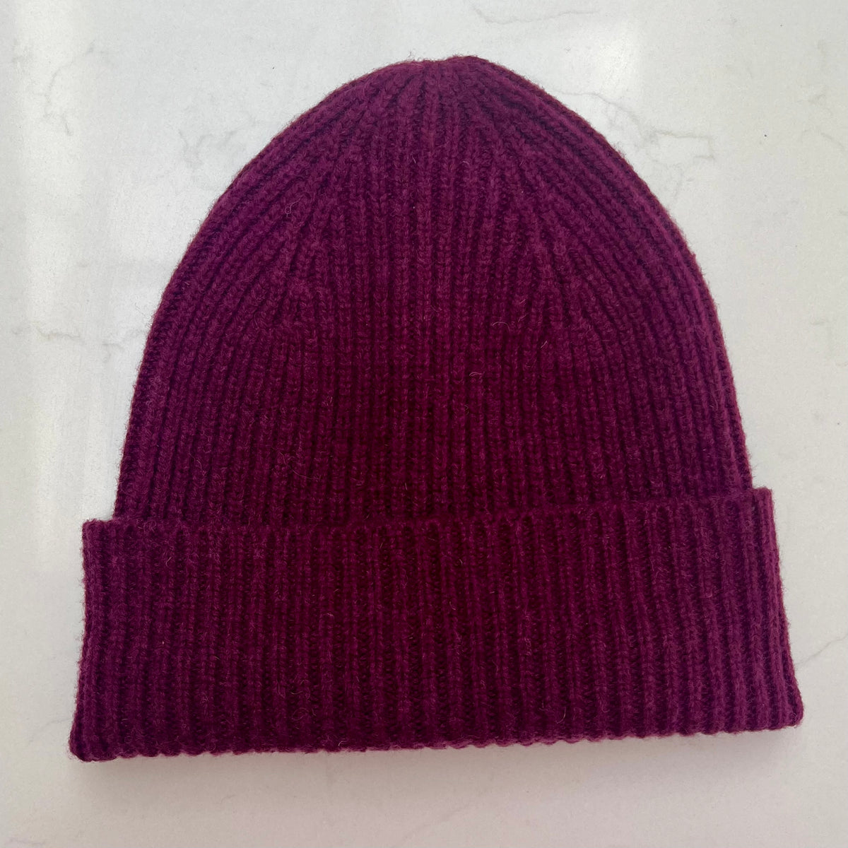 Cashmere Ribbed Beanie Hat - Burgundy