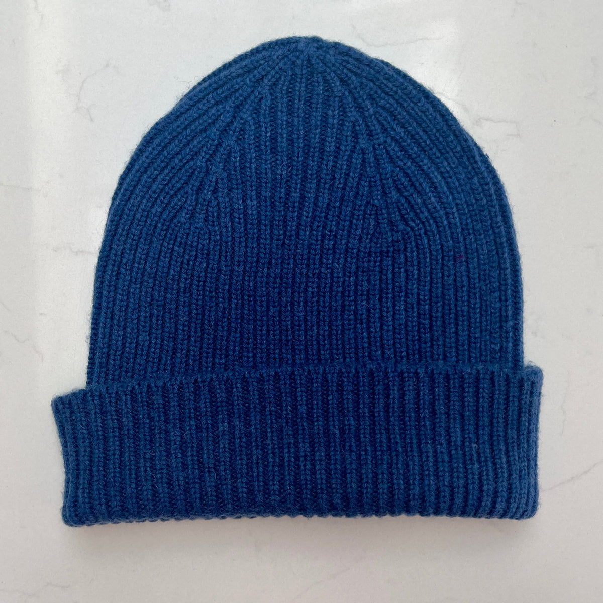 Cashmere Ribbed Beanie Hat - Soft Navy