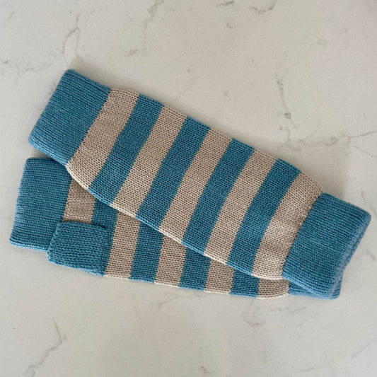 Cashmere Wrist Warmers – Pale Blue / Oatmeal stripe