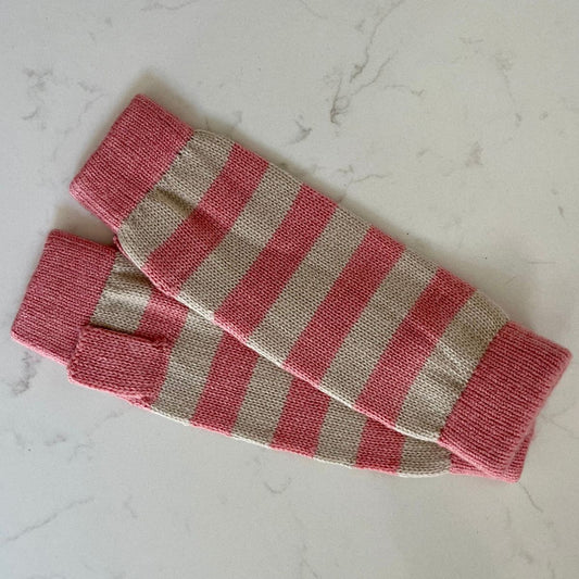 Cashmere Wrist Warmers – Pink / Oatmeal stripe