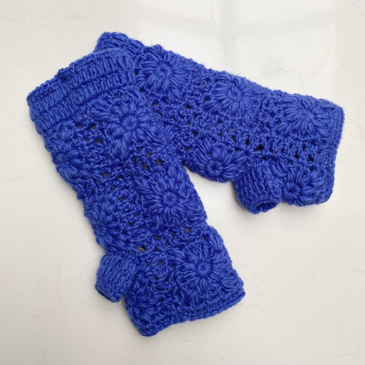Crocheted Wrist Warmers – Azure blue