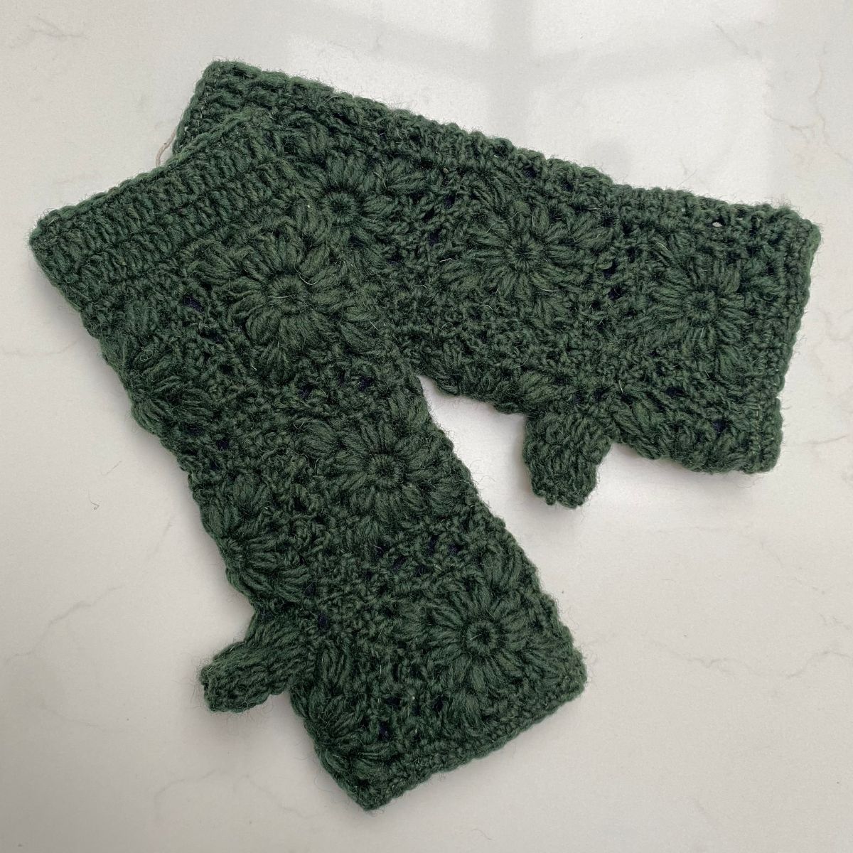 Crocheted Wrist Warmers – Lichen Green