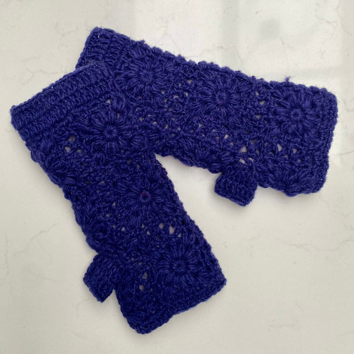 Crocheted Wrist Warmers – Navy