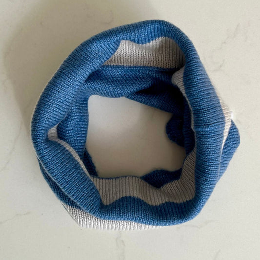 Kids Reversible Cashmere Snood - Blue & Oatmeal