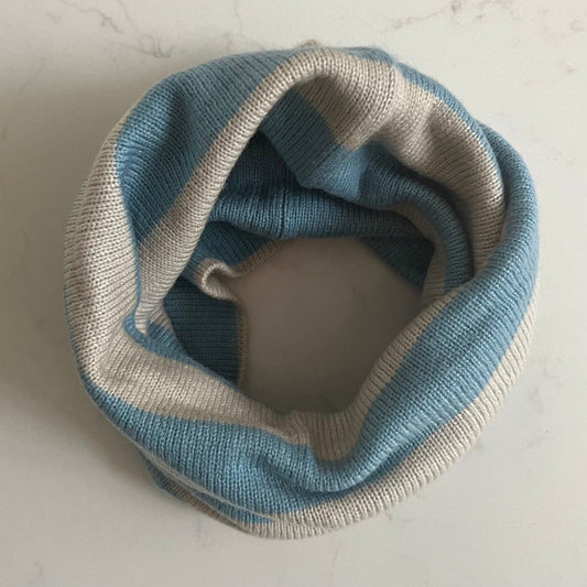 Cashmere Reversible Snoods - Pale Blue and Oatmeal stripe