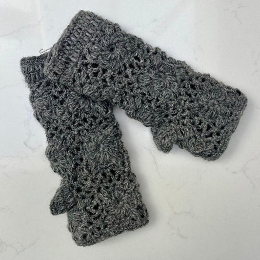 Crocheted Wrist Warmers – Grey Marl