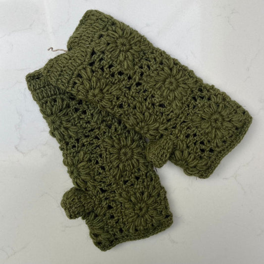 Crocheted Wrist Warmers – Khaki Green