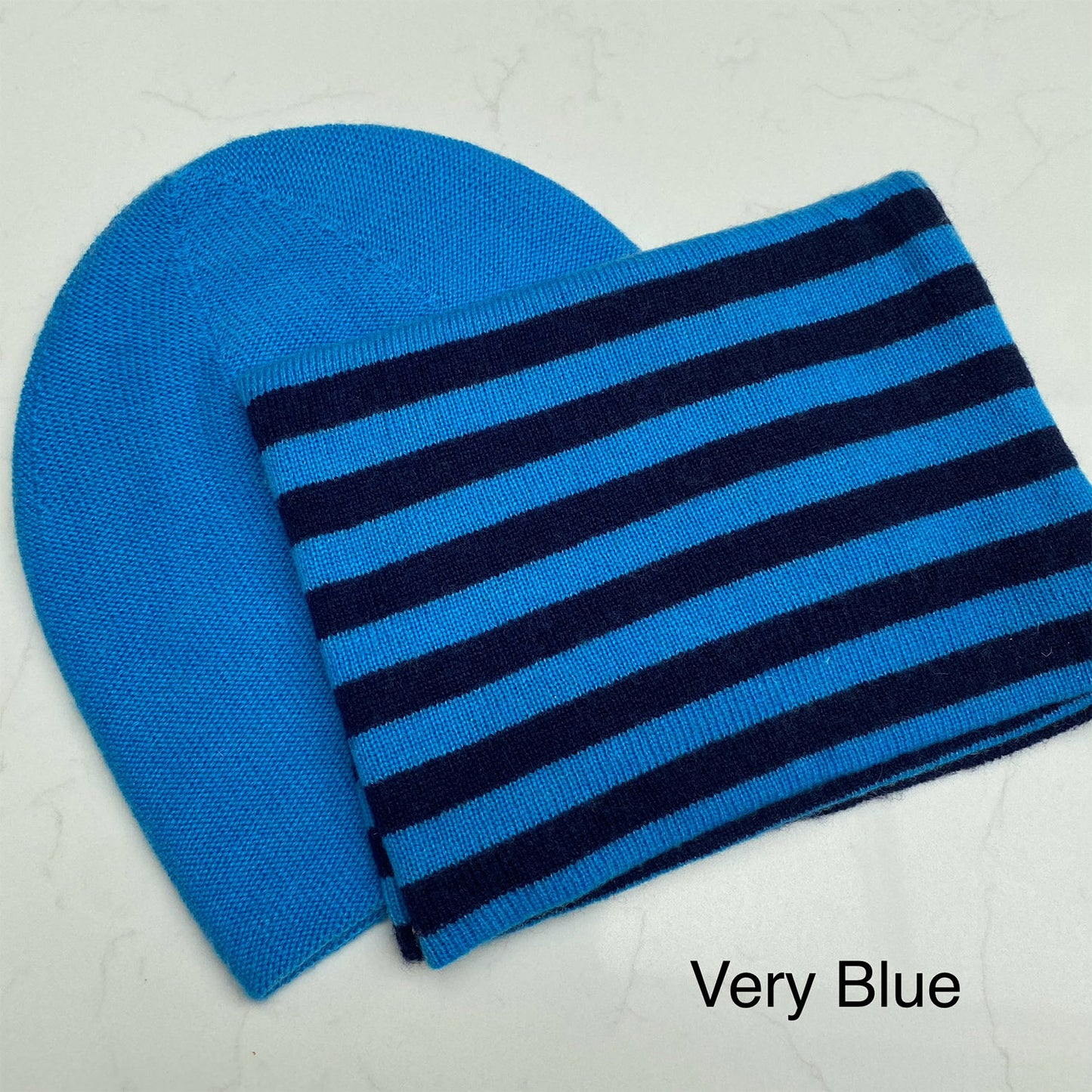Cashmere Snood & Beanie Gift Set - Cyan & Navy