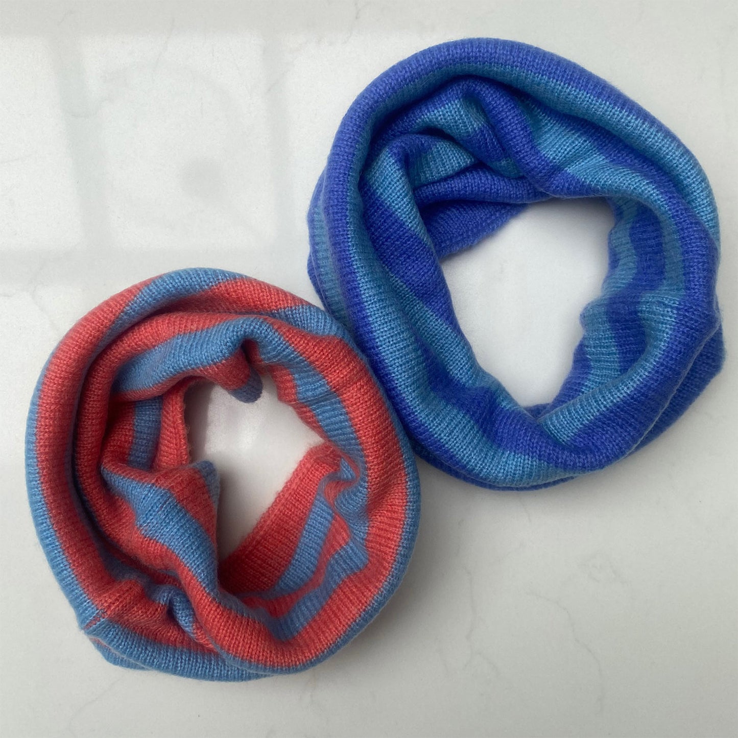Kids Cashmere Snoods - Coral Red & Blue