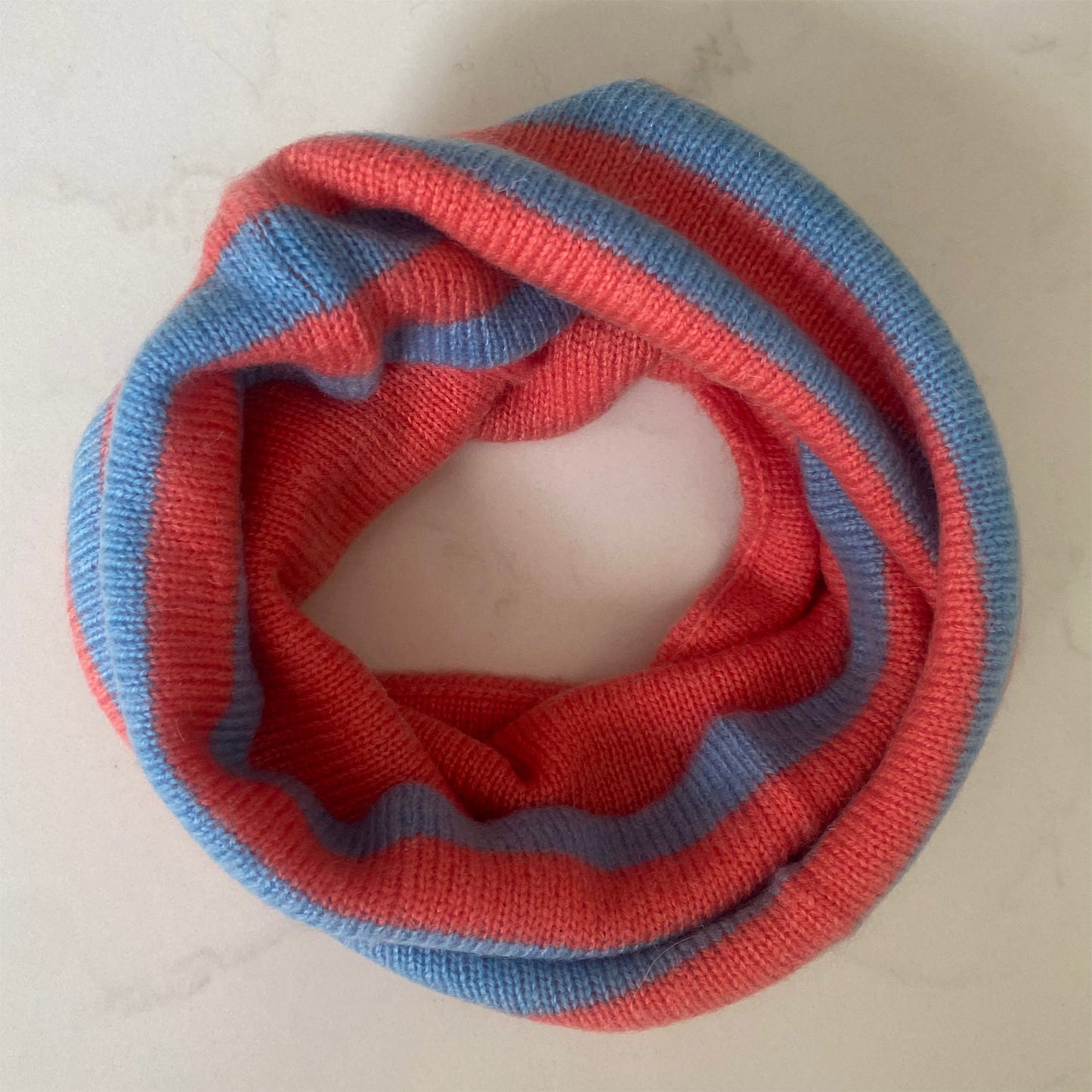Kids Cashmere Snoods - Coral Red & Blue