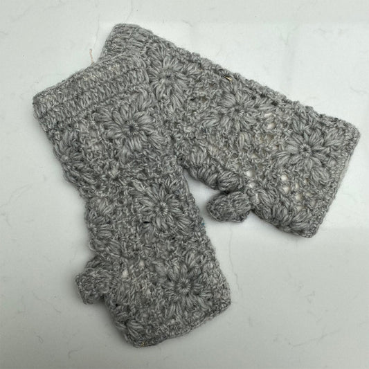 Crocheted Wrist Warmers – Light Grey