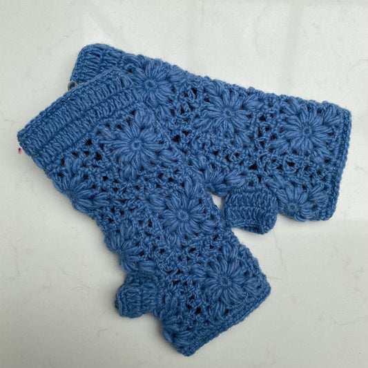 Crocheted Wrist Warmers – Denim Blue