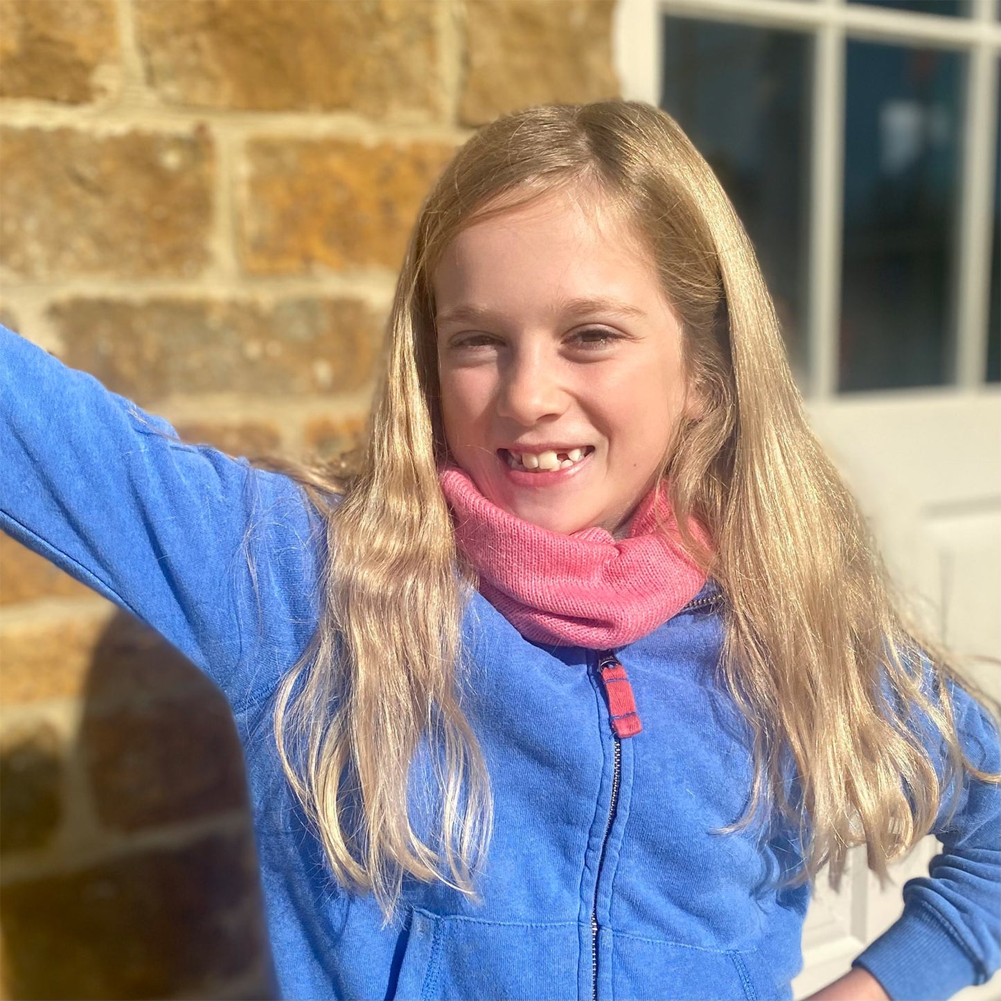 Kids Cashmere Snoods - Coral Red & Blue