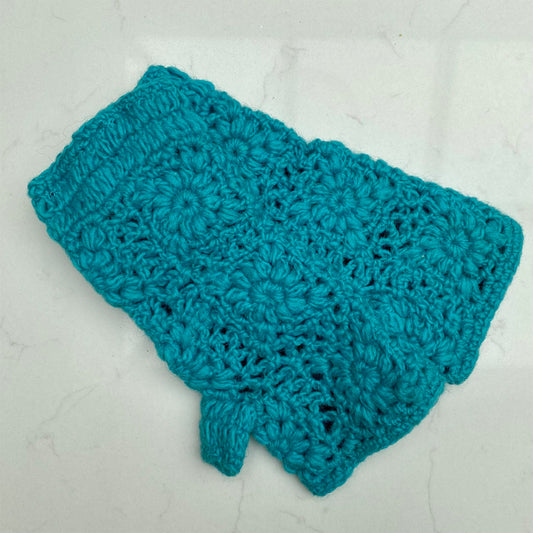Crocheted Wrist Warmers – Turquoise
