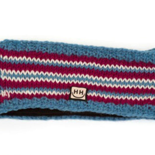 Knitted Fleece-Lined Headband - Fuchsia & Sky Blue Striped