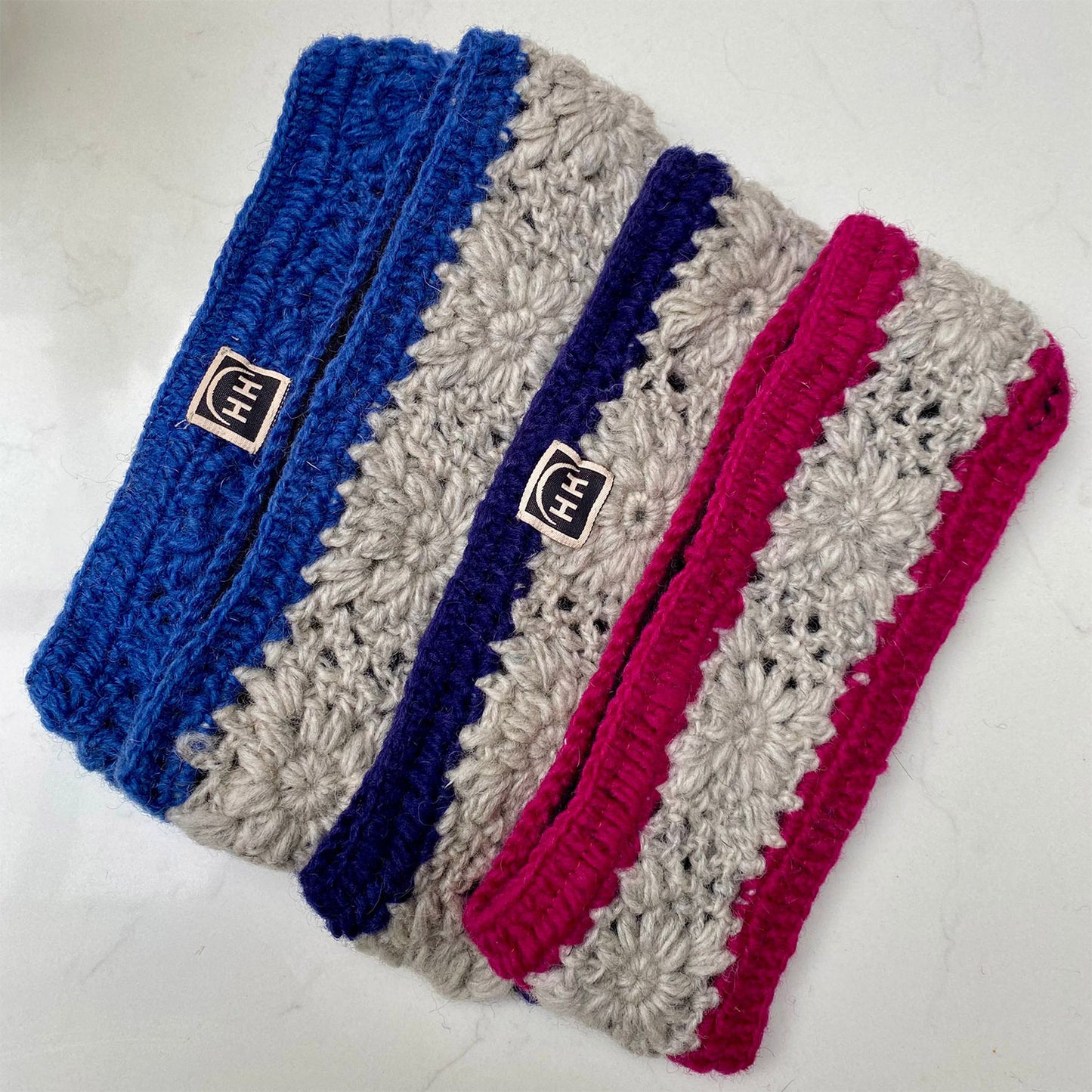 Crocheted Headband - Fuchsia & Cream