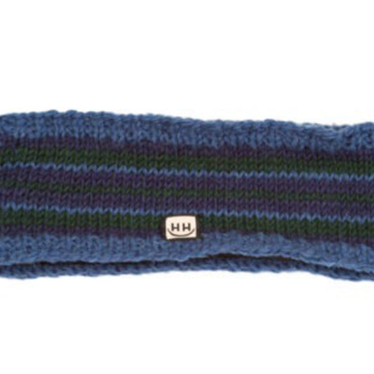 Knitted Fleece-Lined Headband - Denim Blue & Green Striped
