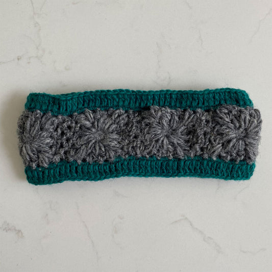 Crocheted Headband - Forest Green & Grey