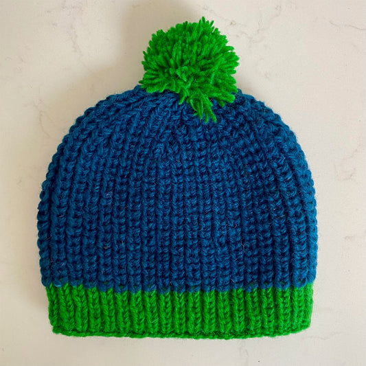 Woollen Bobble Hat - Teal & Green