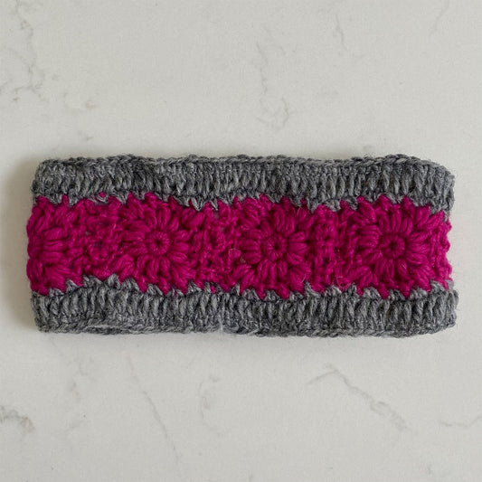 Crocheted Headband - Fuchsia & Grey