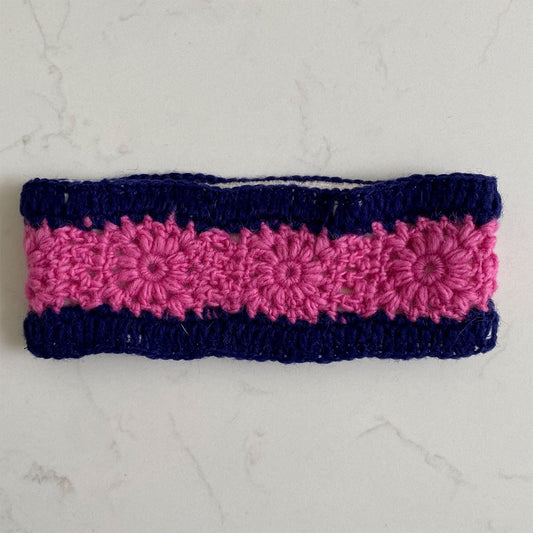 Crocheted Headband - Pink & Navy