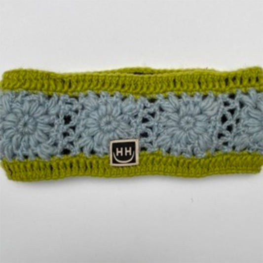 Crocheted Headband - Lime & Pale Blue