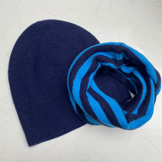 Cashmere Snood & Beanie Gift Set - Navy & Blue