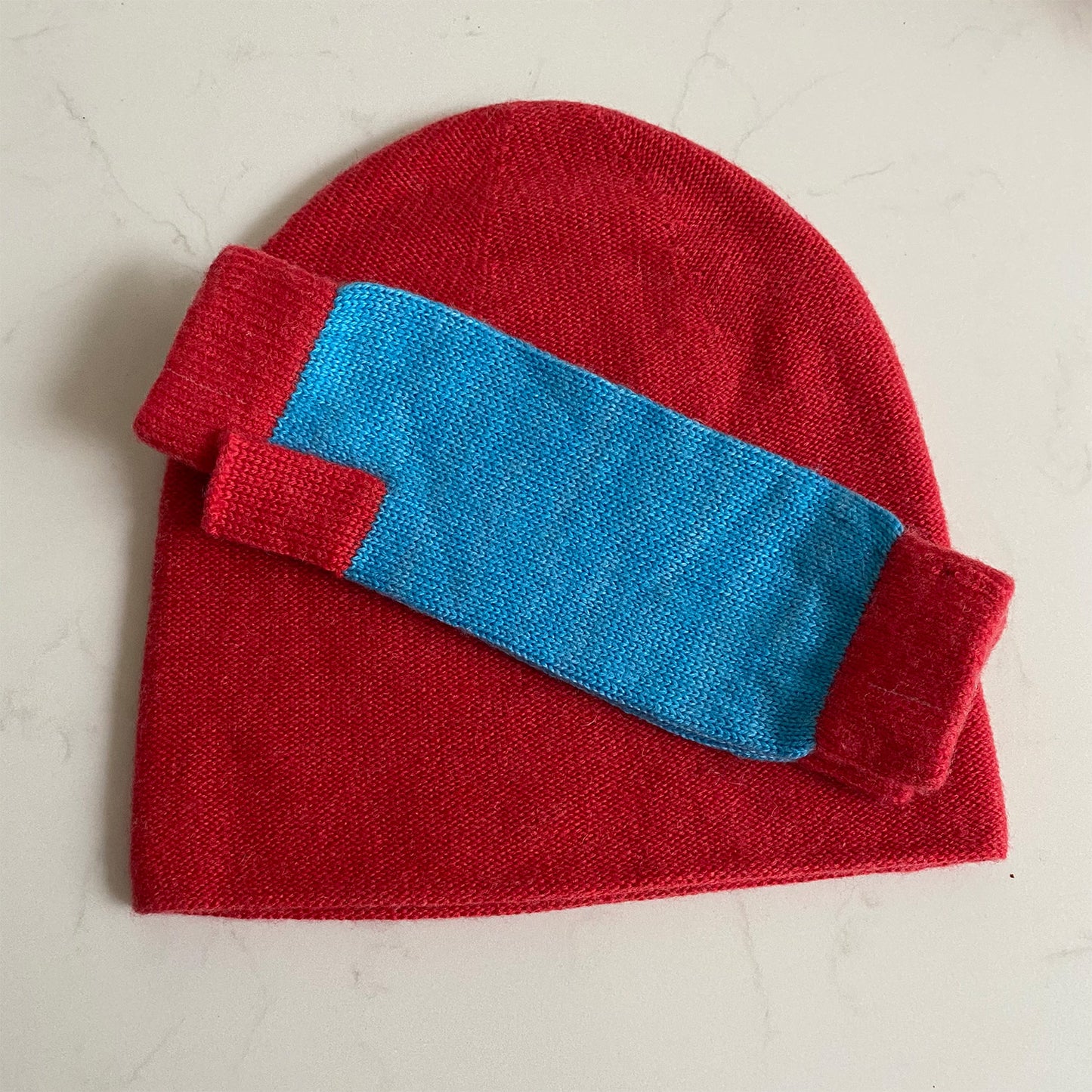 Cashmere Beanie Hat - Coral Red
