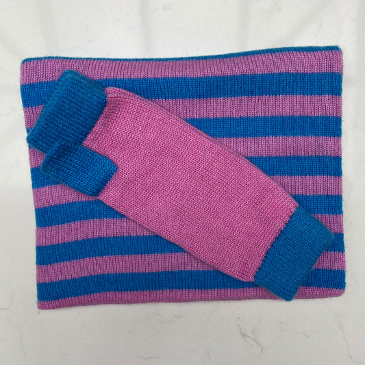 Cashmere Snood & Wristwarmers Gift Set - Pink & Blue