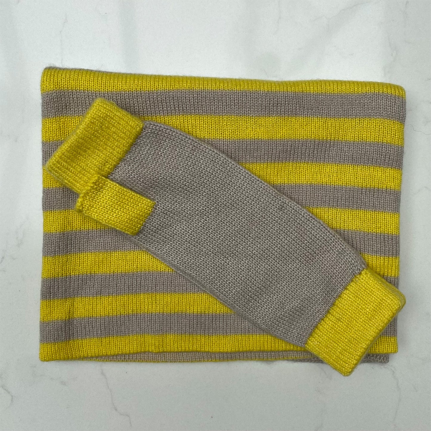 Cashmere Snood & Wristwarmers Gift Set - Taupe & Yellow