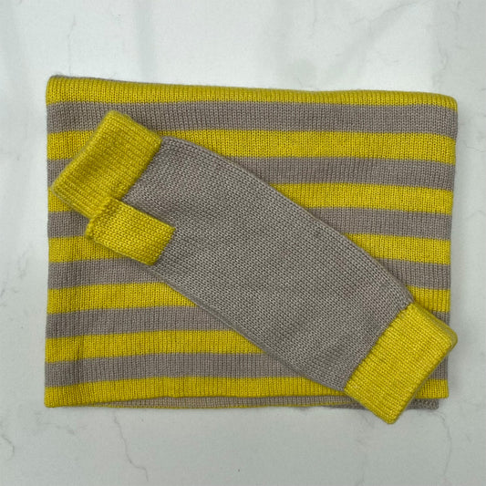 Cashmere Snood & Wristwarmers Gift Set - Taupe & Yellow